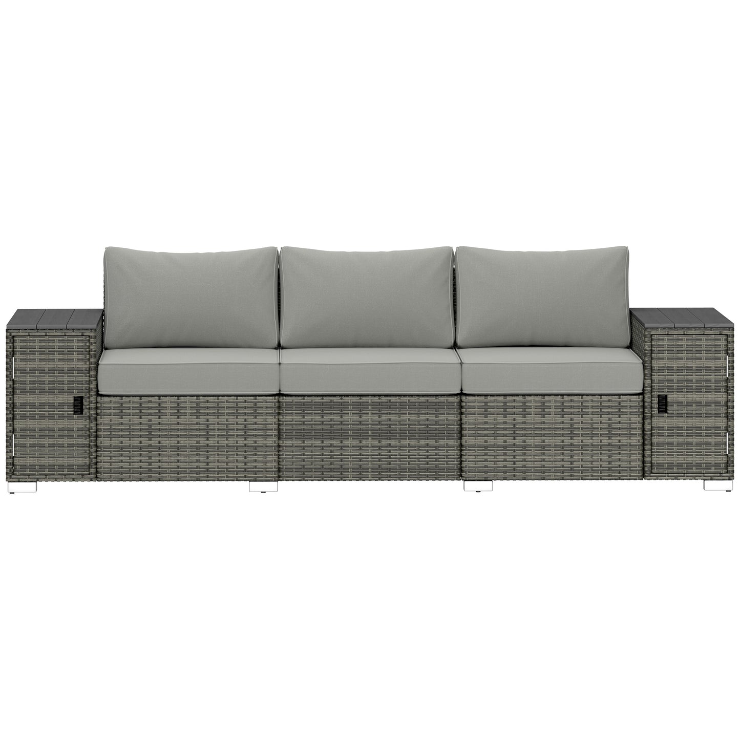 Gray Wicker Outdoor Couch with Storage - 3 Seater Sofa