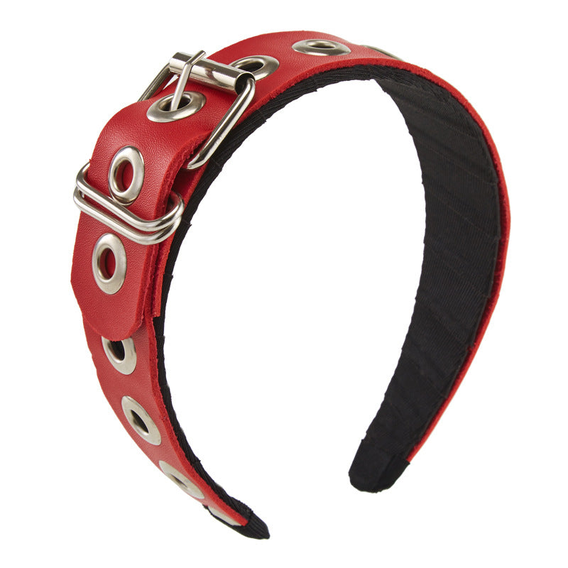 Punk Handcrafted PU Leather Headband with Goth Hardware
