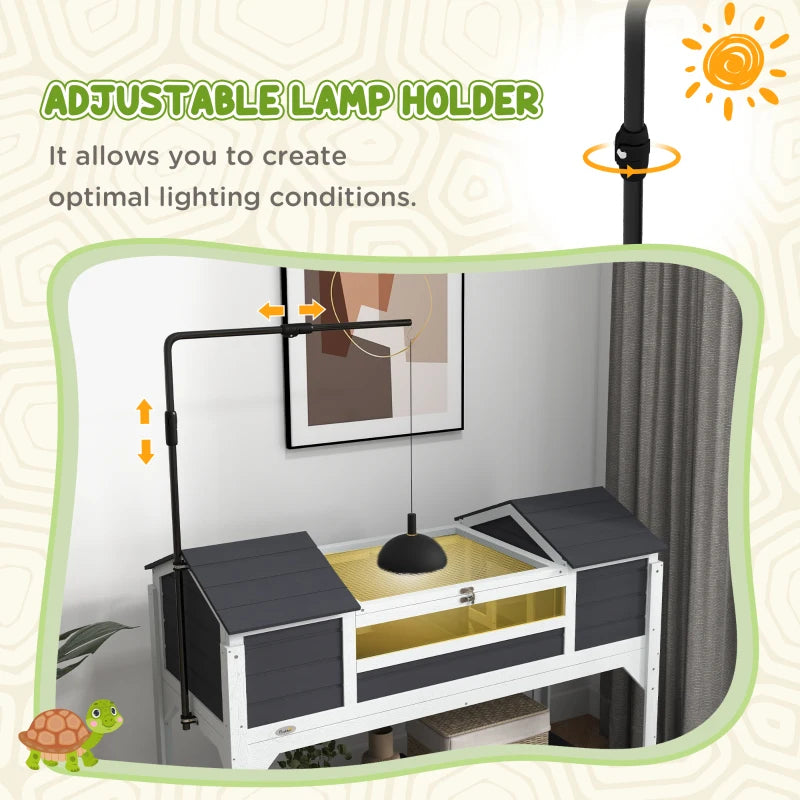 Pet Tortoise House with Adjustable Lamp Holder & Storage Shelf - Gray