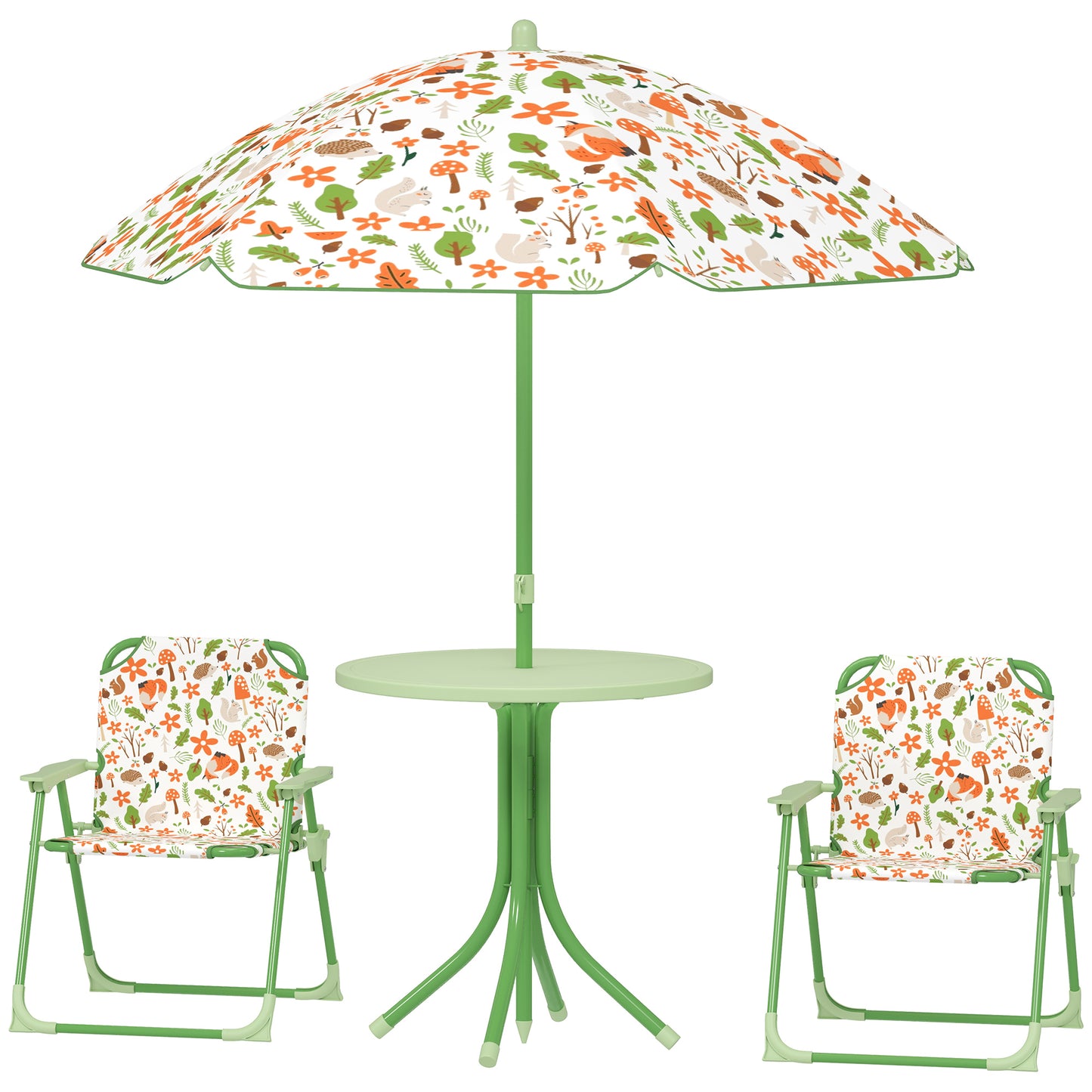 Kids Picnic Table and Chair Set with Umbrella - Green