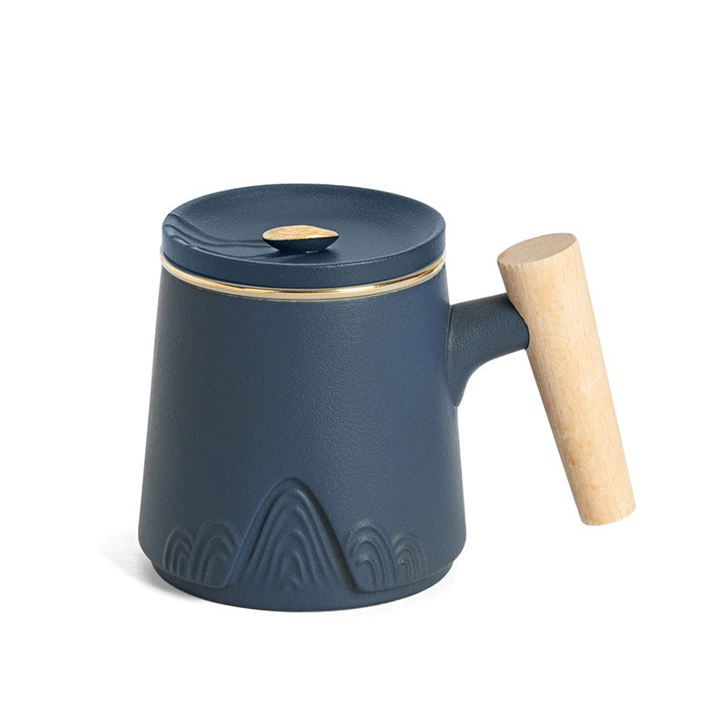 Ceramic Tea Separation Cup with Lid - Double Layer, Microwave Safe, 301-400ml