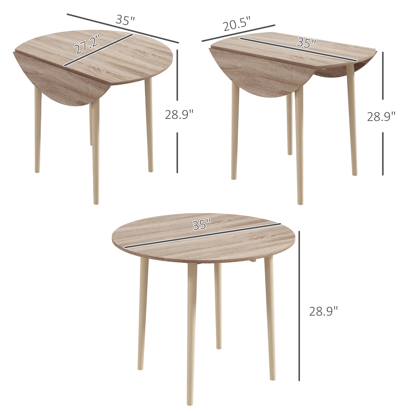 Round Drop Leaf Folding Dining Table for Small Spaces - Oak