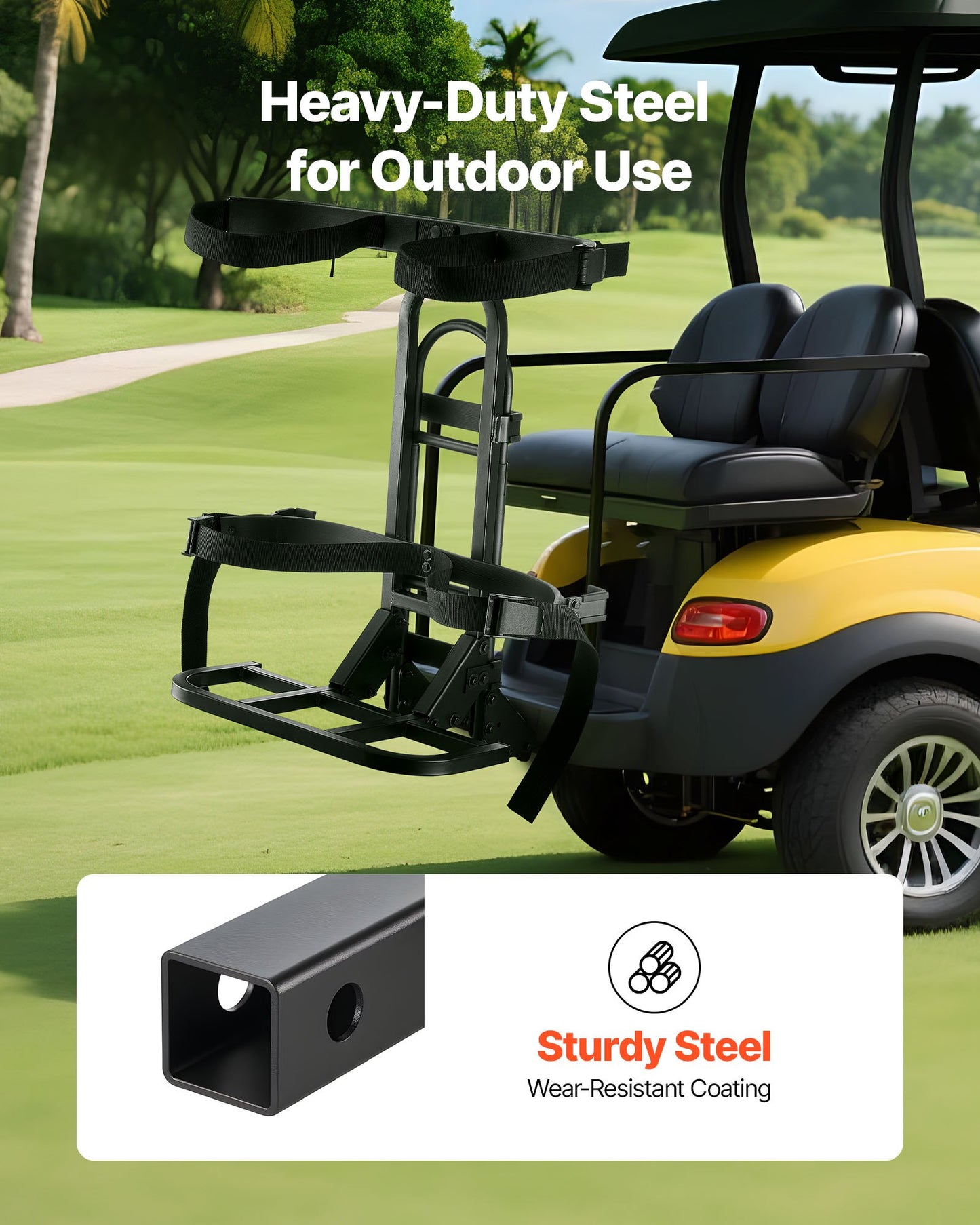 Golf Cart Rear Seat Bag Holder - Fits Most Models, Space-Saving Carbon Steel, No-Drill Mount, Black
