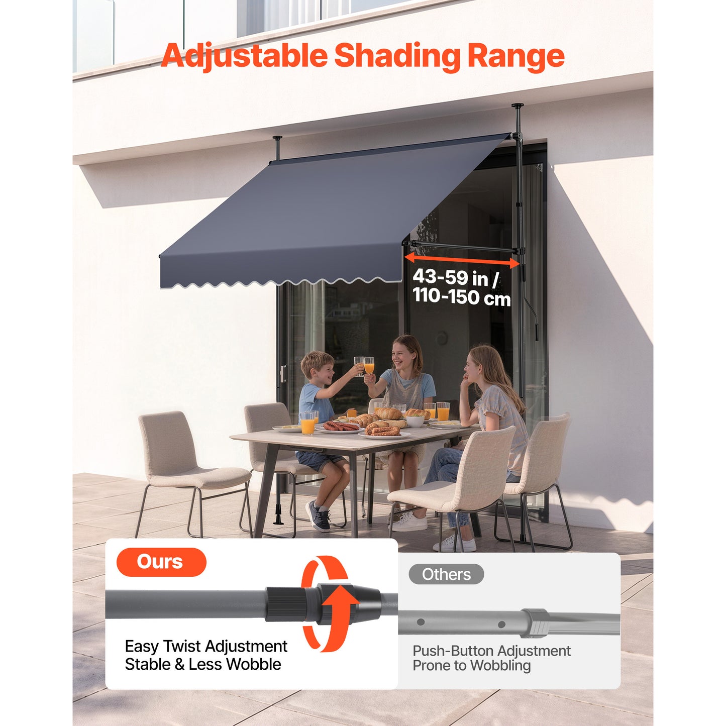 Manual Retractable Patio Awning 78" Sunshade Shelter with Crank Handle - Dark Gray