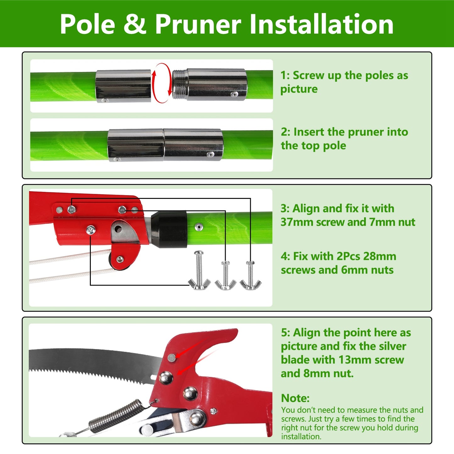 Extendable Manual Pole Saw with Pruner & Saw Blades for Tree Trimming