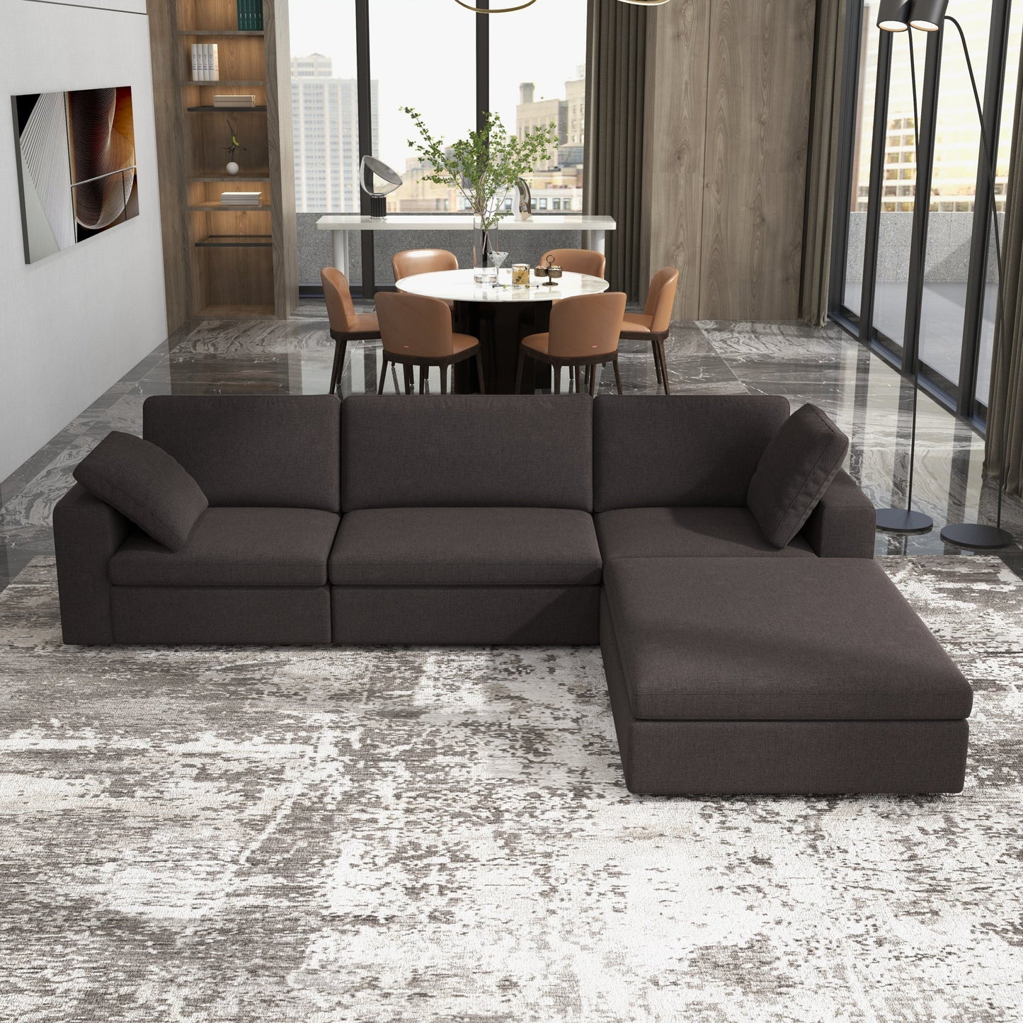 Cecilia Modular Corner Sectional Modern Fabric Sofa Dark Gray