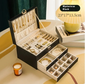 Multi-Compartment Jewelry Storage Box with Removable Drawer - Elegant Necklace and Earring Organizer