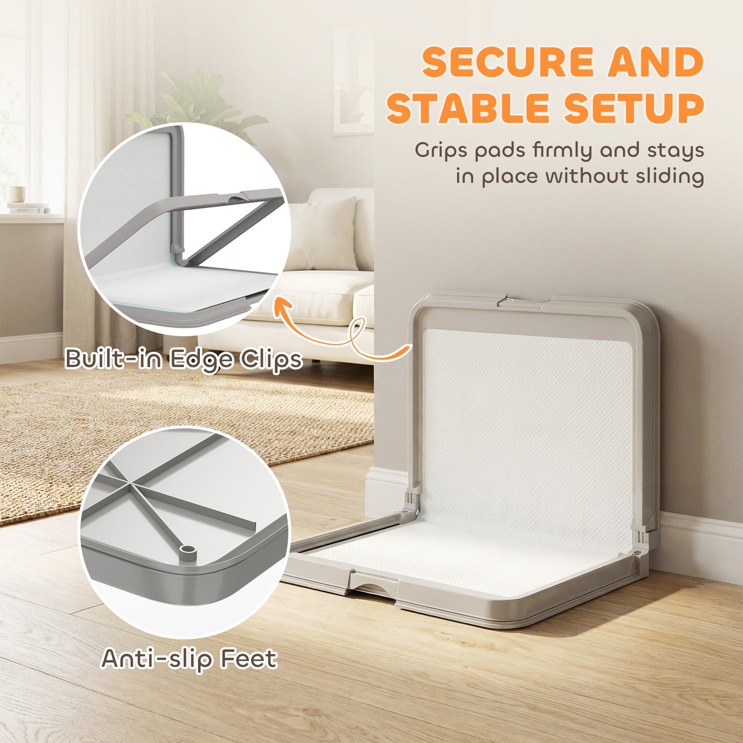 Foldable Dog Litter Box with Disposable Pads, Anti-Slip, Gray, 33.9 x 24.4 Inches
