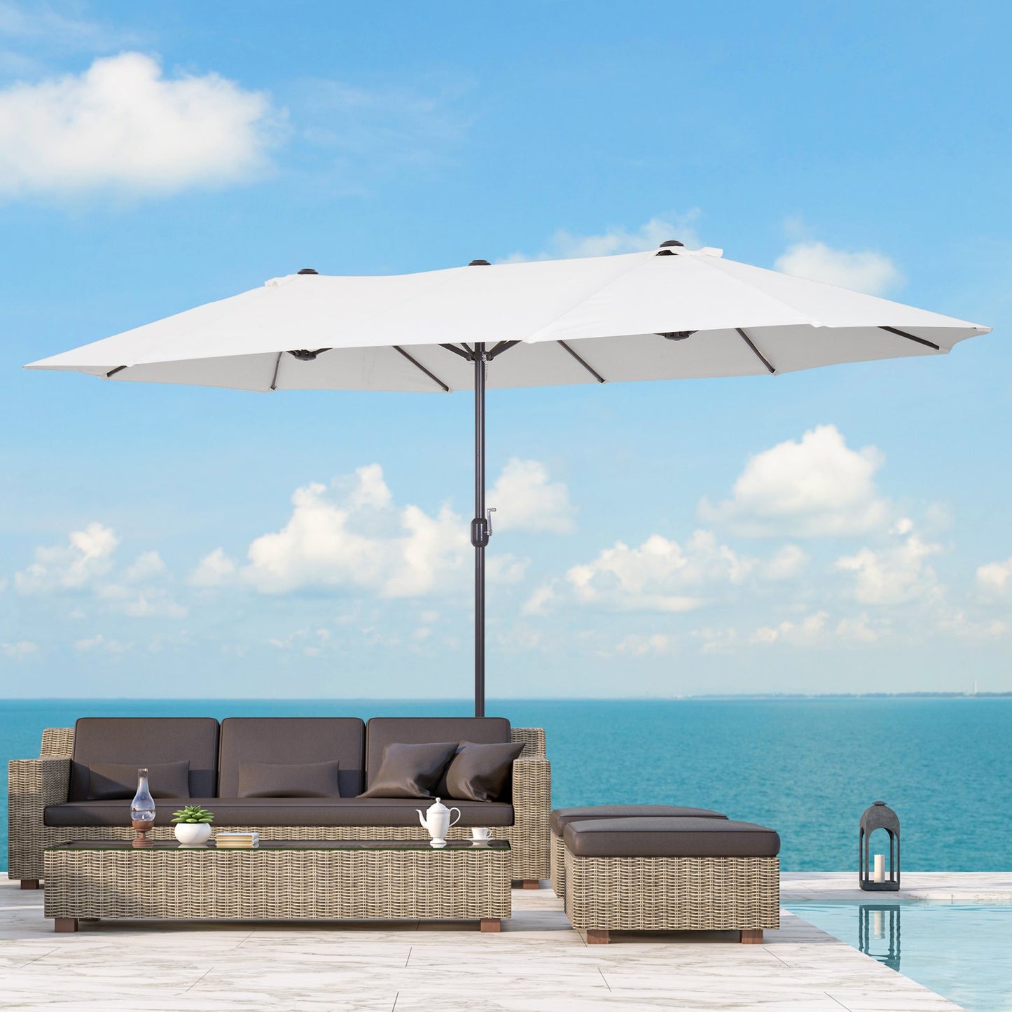 15ft Double-Sided Patio Umbrella with Crank Handle - Cream White