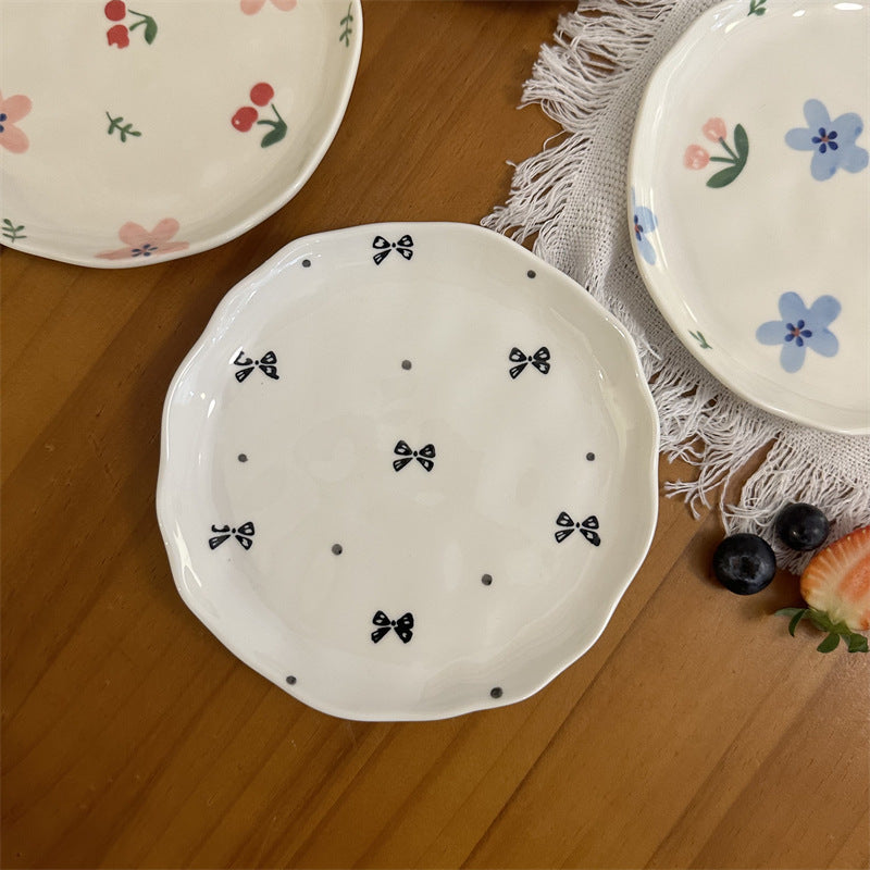 Small Irregular Floral Ceramic Plate - Hand-Painted Kitchen Decor