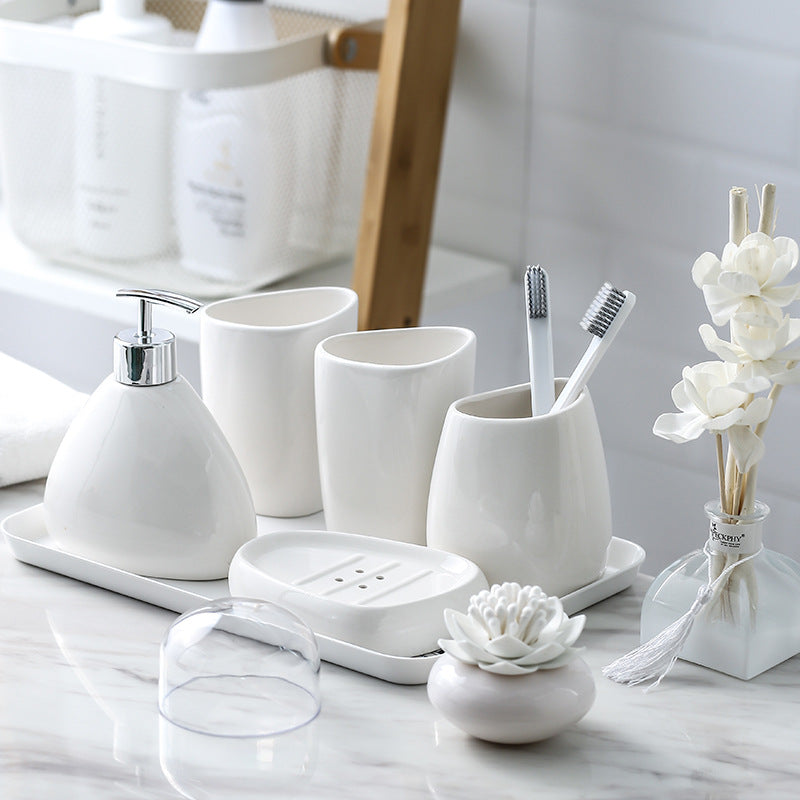 Porcelain Bathroom Storage Bottles Set - 5-Piece White Toilet Kit