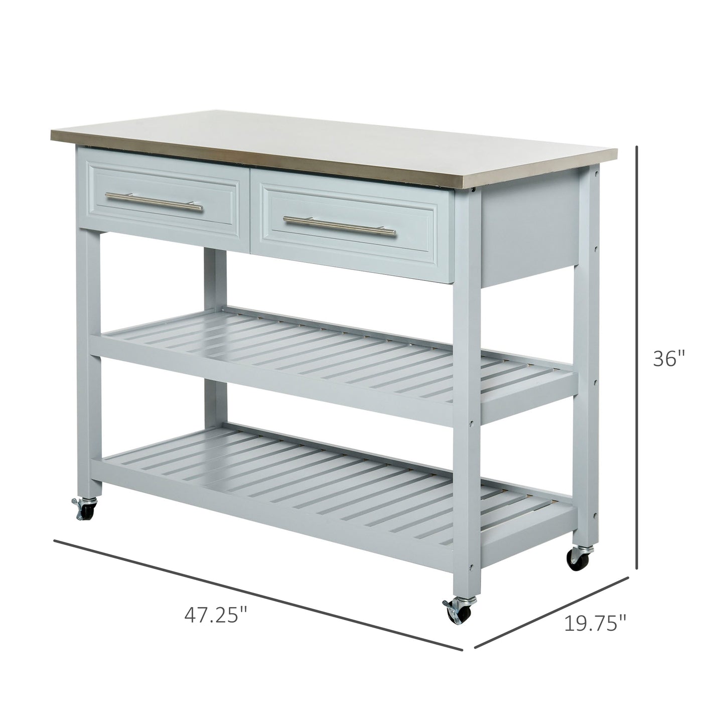 Kitchen Island Cart with Stainless Steel Top & Storage - Light Gray