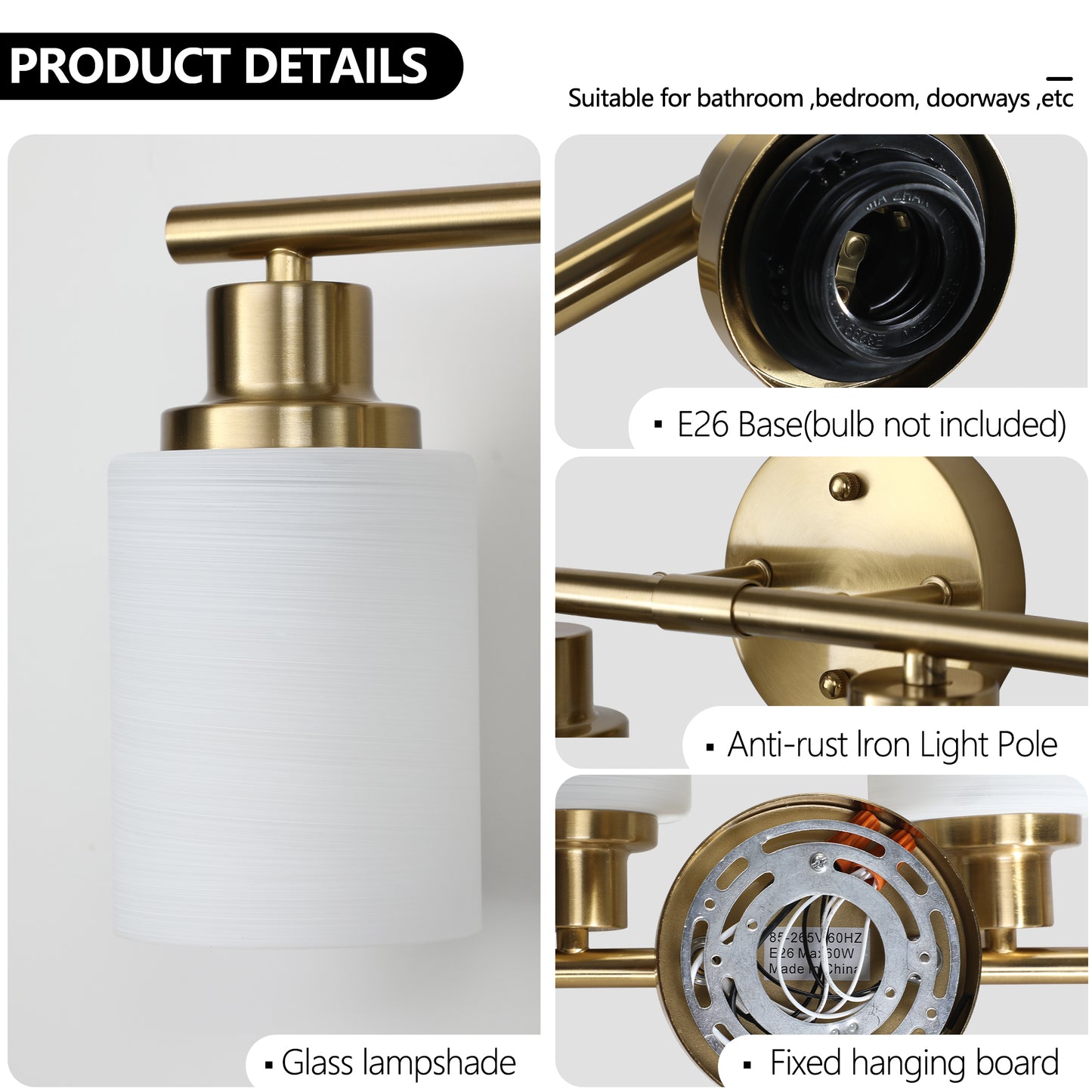 Modern 8-Light Wall Sconce - Golden Finish with Frosted Glass Shades