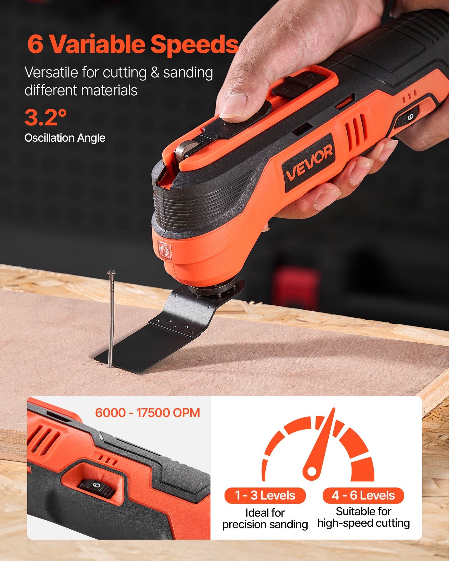 Cordless Oscillating Multi-Tool Kit with 6 Speed Settings & LED Light