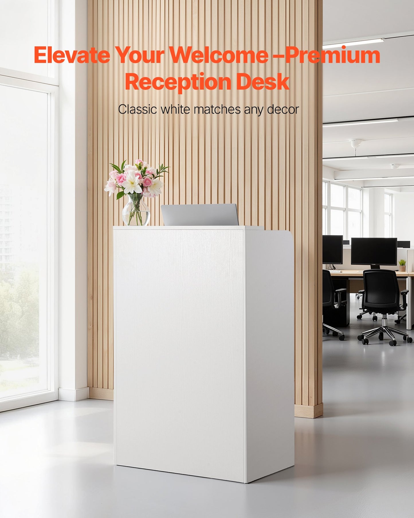 White Reception Desk 23.6 Inch Modern Front Counter Office Table with Drawer