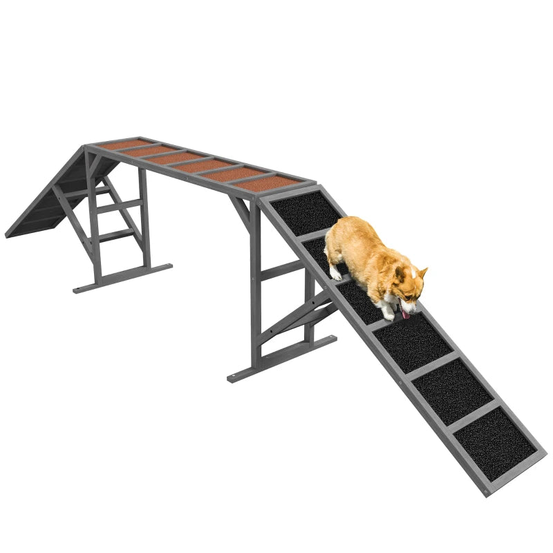Dog Agility Ramp with Safety Bar Non-Slip Surface for Training - Gray