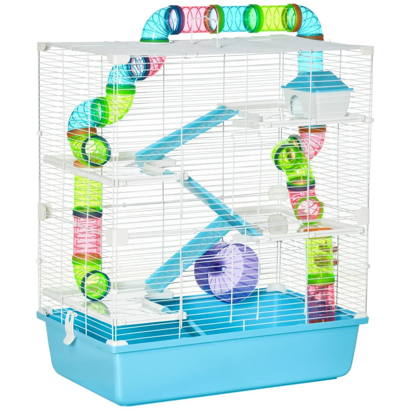 Large 5-Tier Hamster Cage with Tunnels & Tubes, Exercise Wheel, Water Bottle