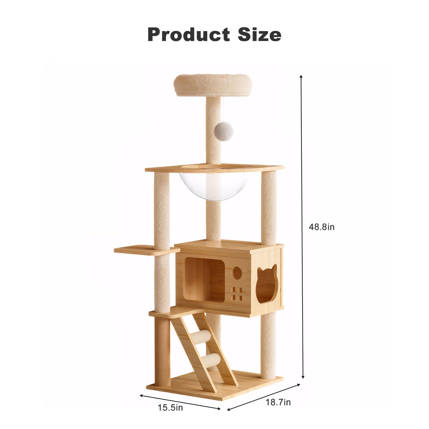 48.8-Inch Modern Wooden Cat Tree Tower with Sisal Posts & Top Perch