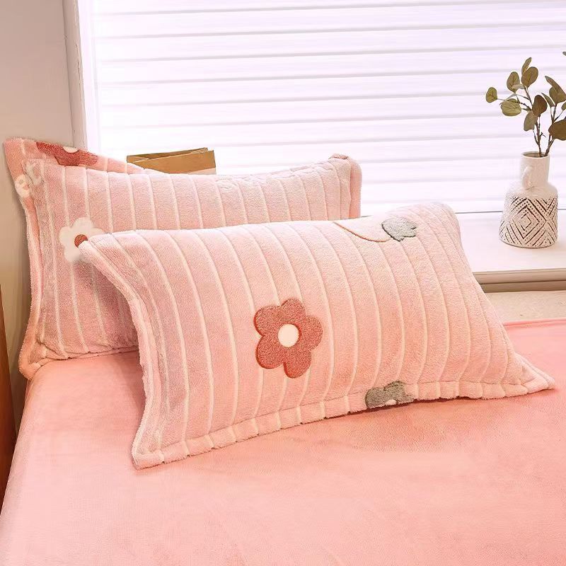 Fleece-Lined Double-Sided Winter Pillowcase - Coral Fleece, 48x74cm, Multiple Styles