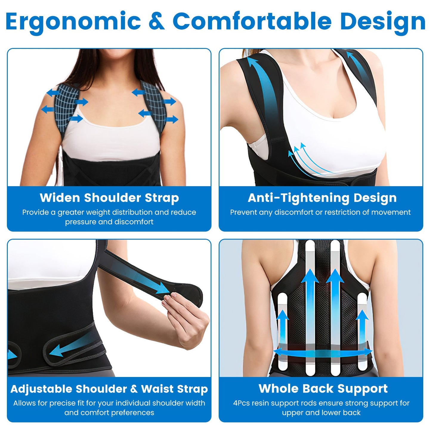 Adjustable Back Posture Corrector for Men & Women - Breathable Spine Support
