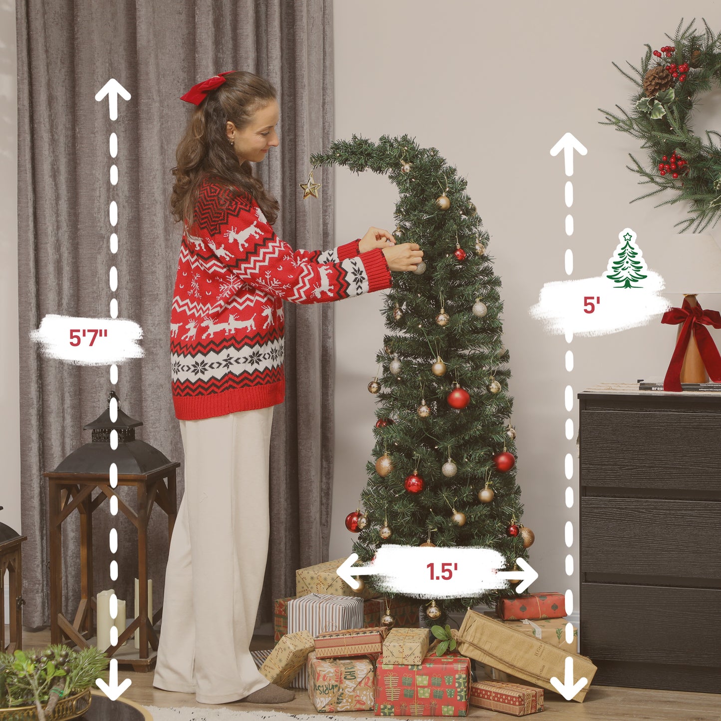 5 ft Prelit Slim Christmas Tree with 100 LEDs - Green