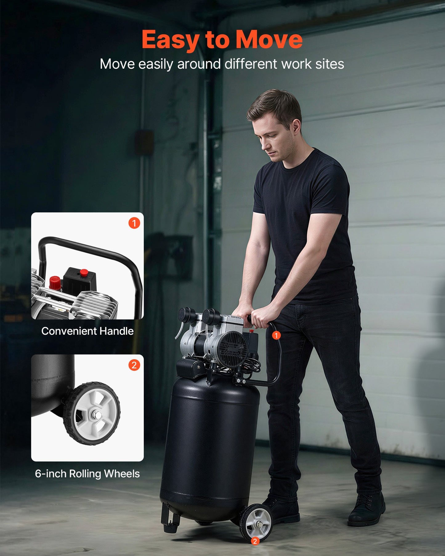 14-Gallon Portable Oil-Free Air Compressor 2HP for Auto Repair & DIY