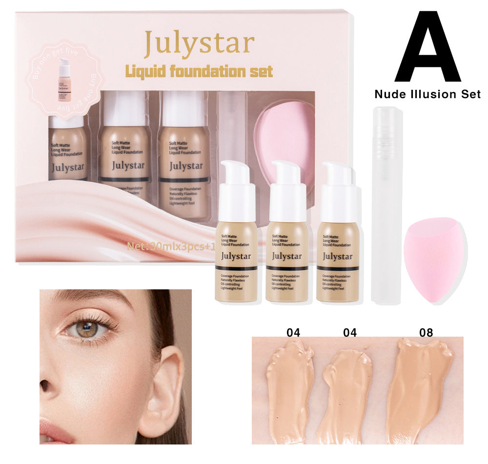 Long-Lasting Liquid Foundation and Concealer Makeup Set