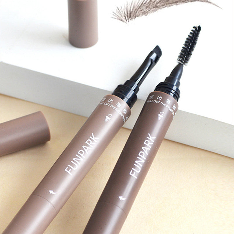 Waterproof Smear-Proof Eyebrow Pencil with Brush - Dark Brown & Gray Brown