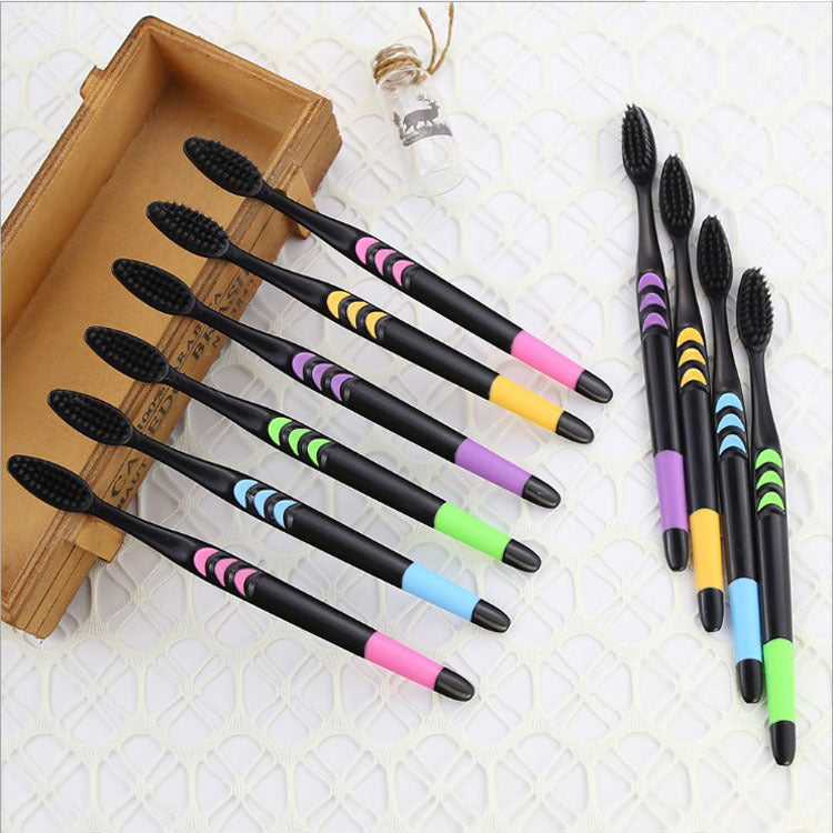 10-Piece Bamboo Charcoal Toothbrush Set - Soft Bristle, Household Oral Care