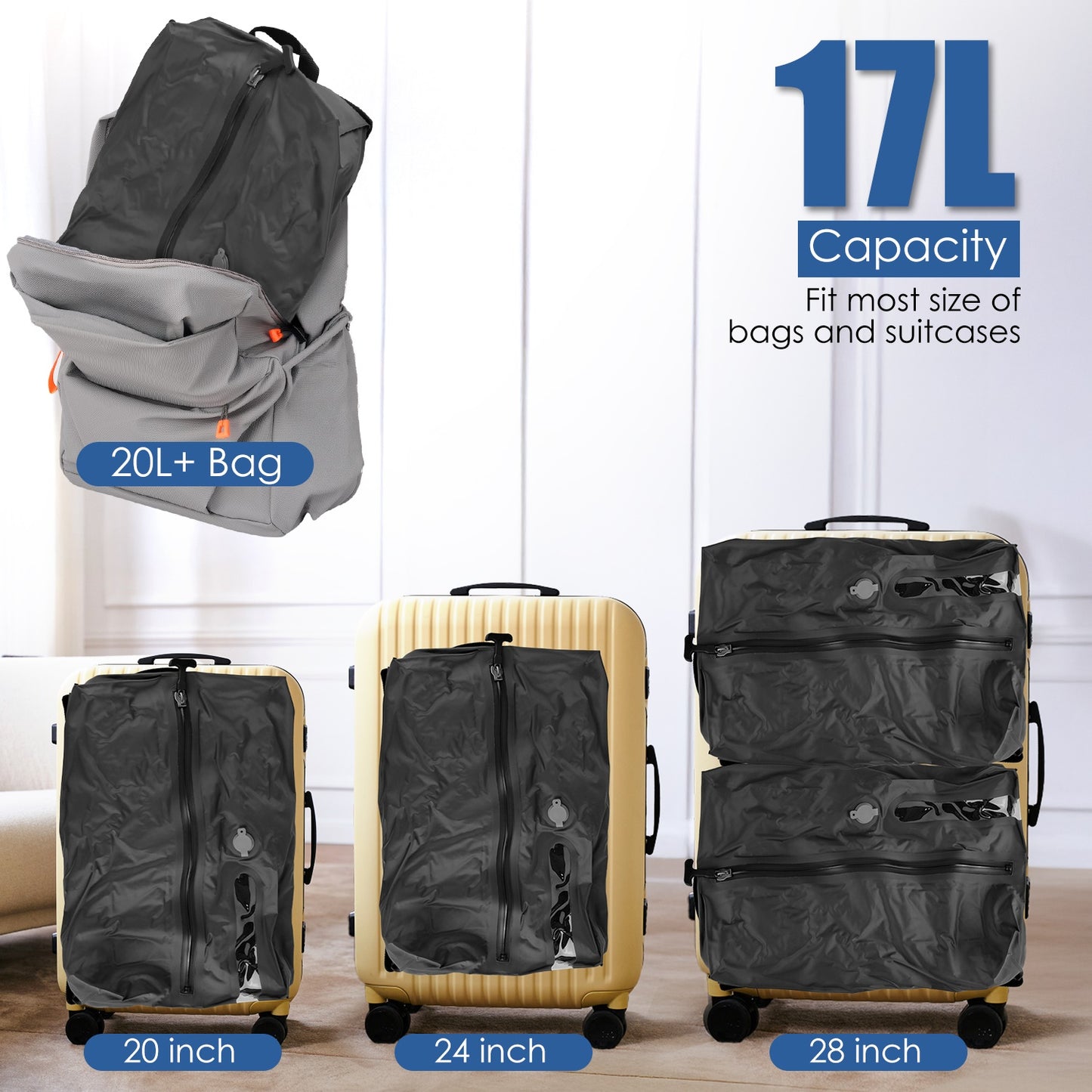 2Pcs 17L Vacuum Bags With Pump Clear Window Handle IP67 Waterproof