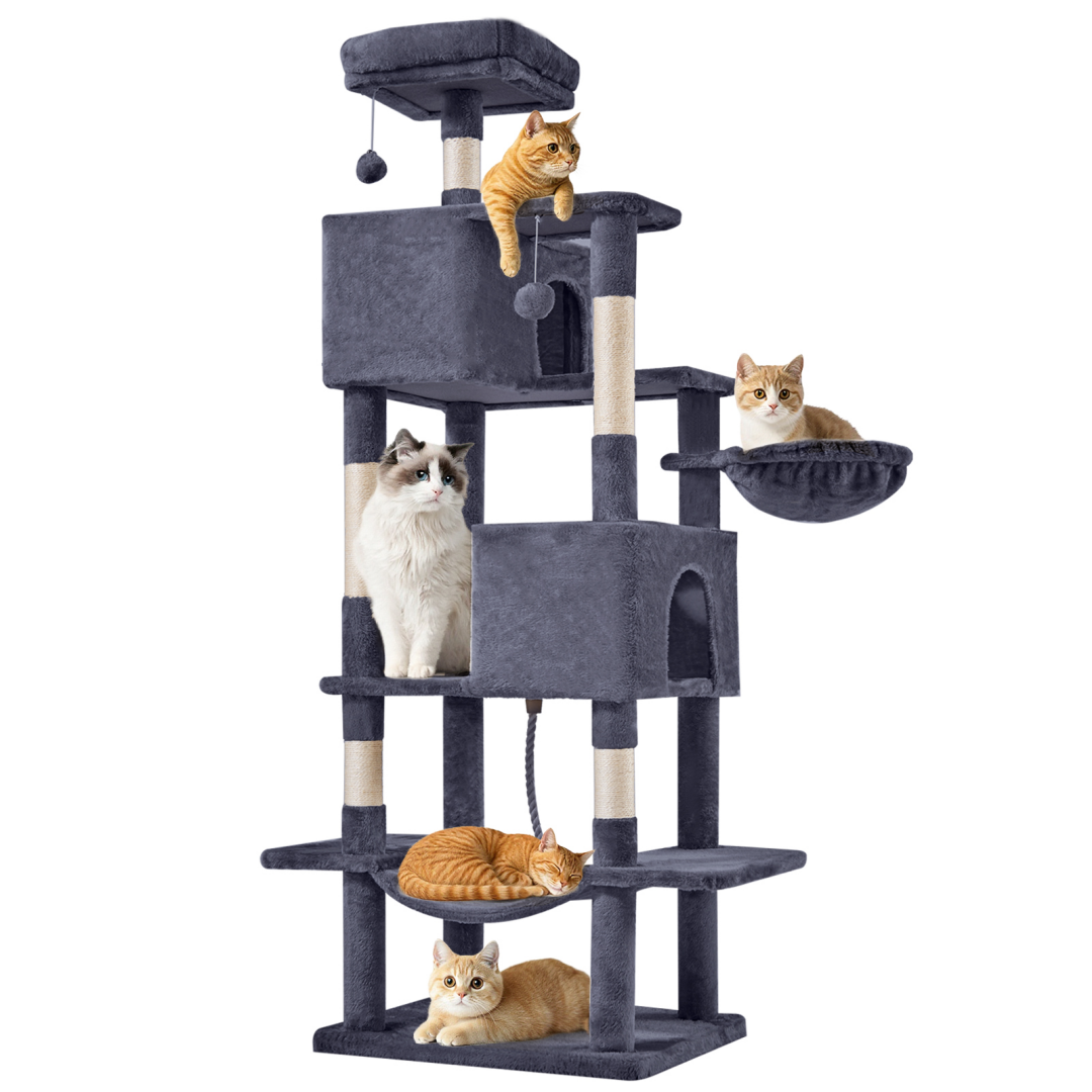 Large 66 Inch Multi-Level Cat Tree Tower with Condos & Hammock - Indoor Pet Furniture