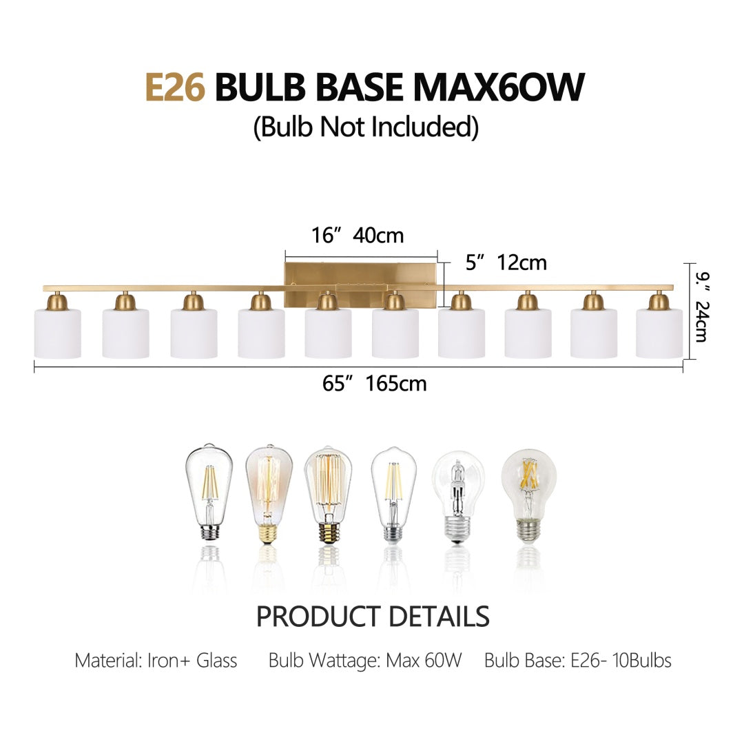 Gold Bathroom Vanity Light Fixture with Milky White Glass Shade