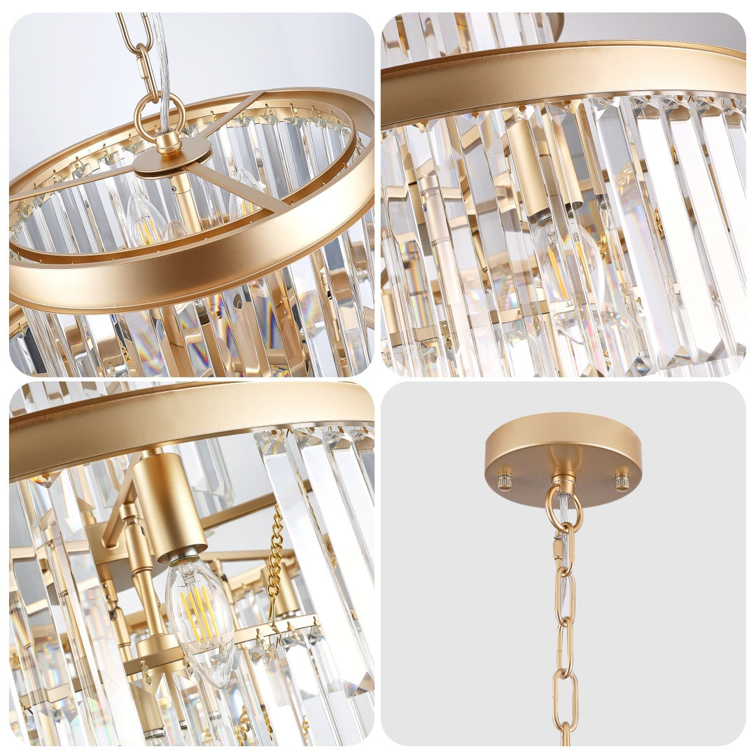 Modern Gold Crystal Chandelier Pendant Light - 23.6 Inch