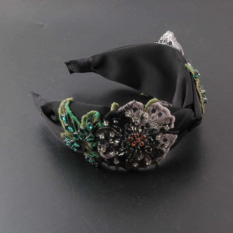 Rhinestone Flower Headband - Wide Brim Hair Hoop