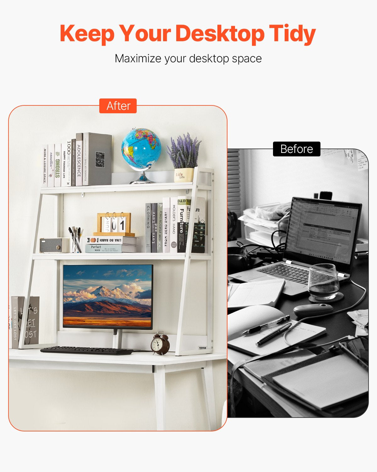 2-Tier Desktop Bookshelf Organizer - White Storage Rack