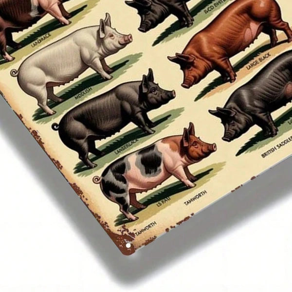 Vintage Pig Breeds Metal Sign - 8x12 Inch Retro Wall Art