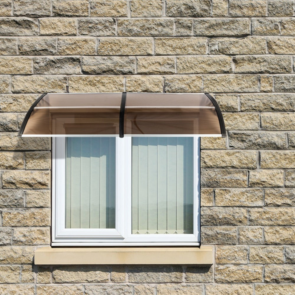 80x38in Outdoor Door Window Awning with Brown Polycarbonate Panel & Black Bracket - Rain Snow Sun Shade Cover, Durable 10-Year