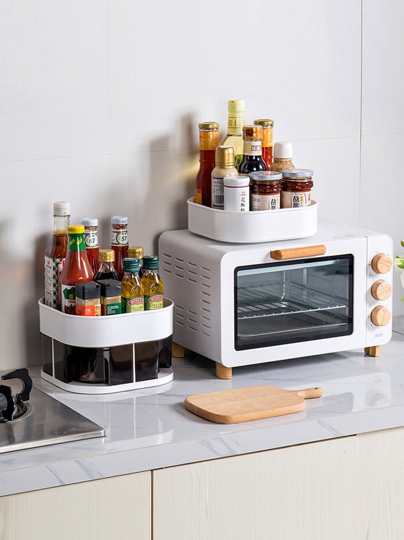 Rotating Kitchen Spice Organizer Rack with Clear Jars, Double Layer