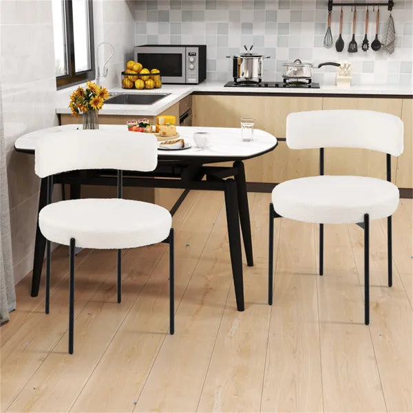2 PCS White Sherpa Upholstered Dining Chairs - Ergonomic Design