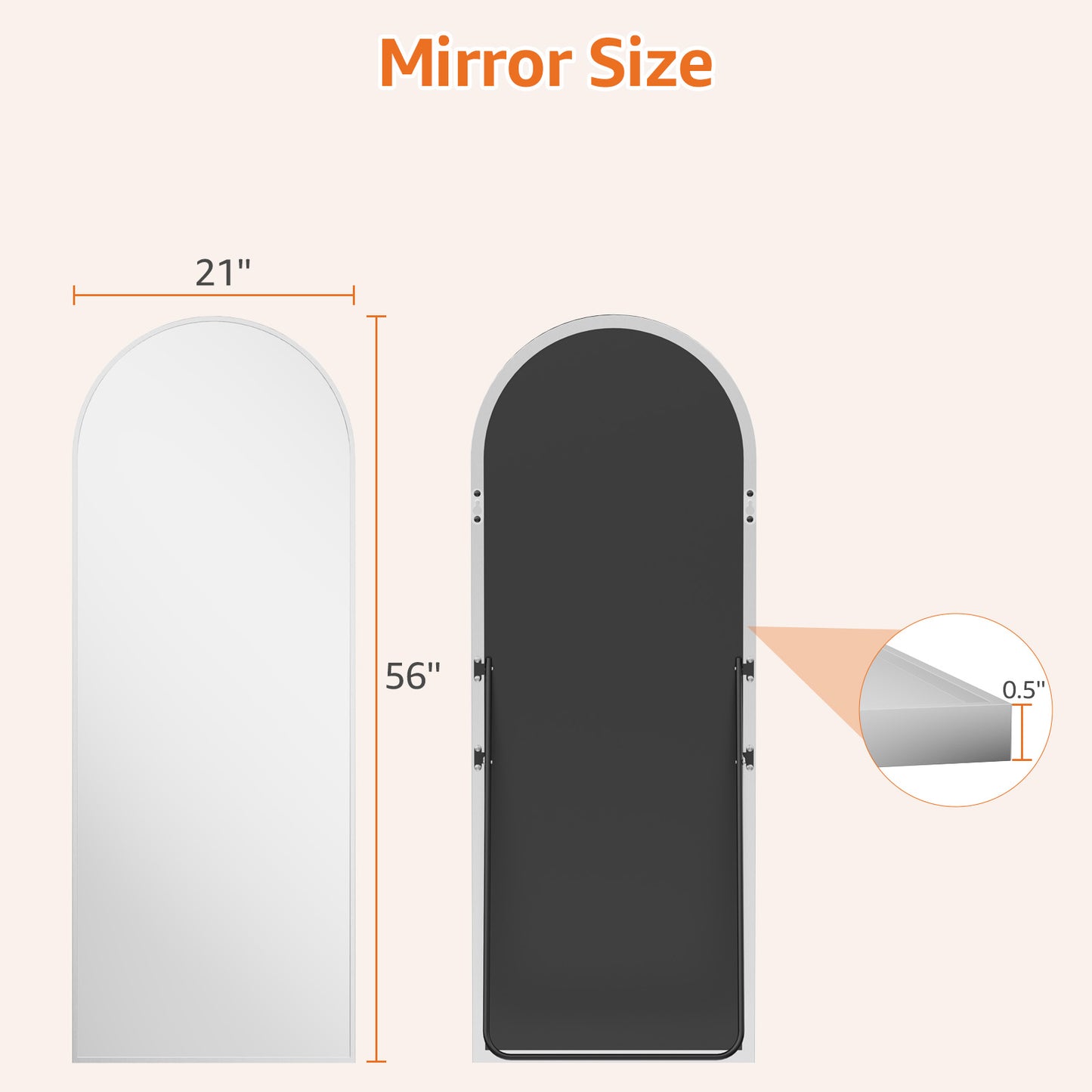 Arched Full Length Floor Mirror - Standing, Leaning or Wall Mounted