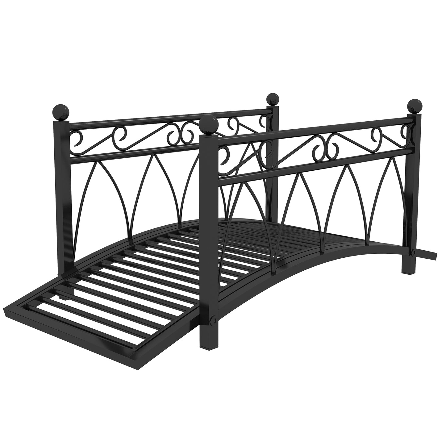 Metal Garden Pond Bridge with Safety Rails Black 1110x160x460mm
