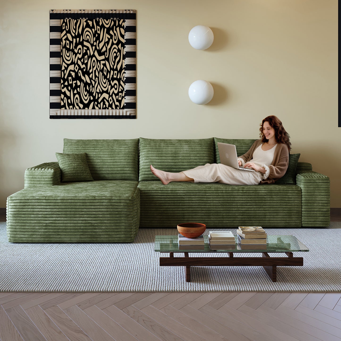 107" Cloud Sectional Couch with L-Shape Chaise - Green