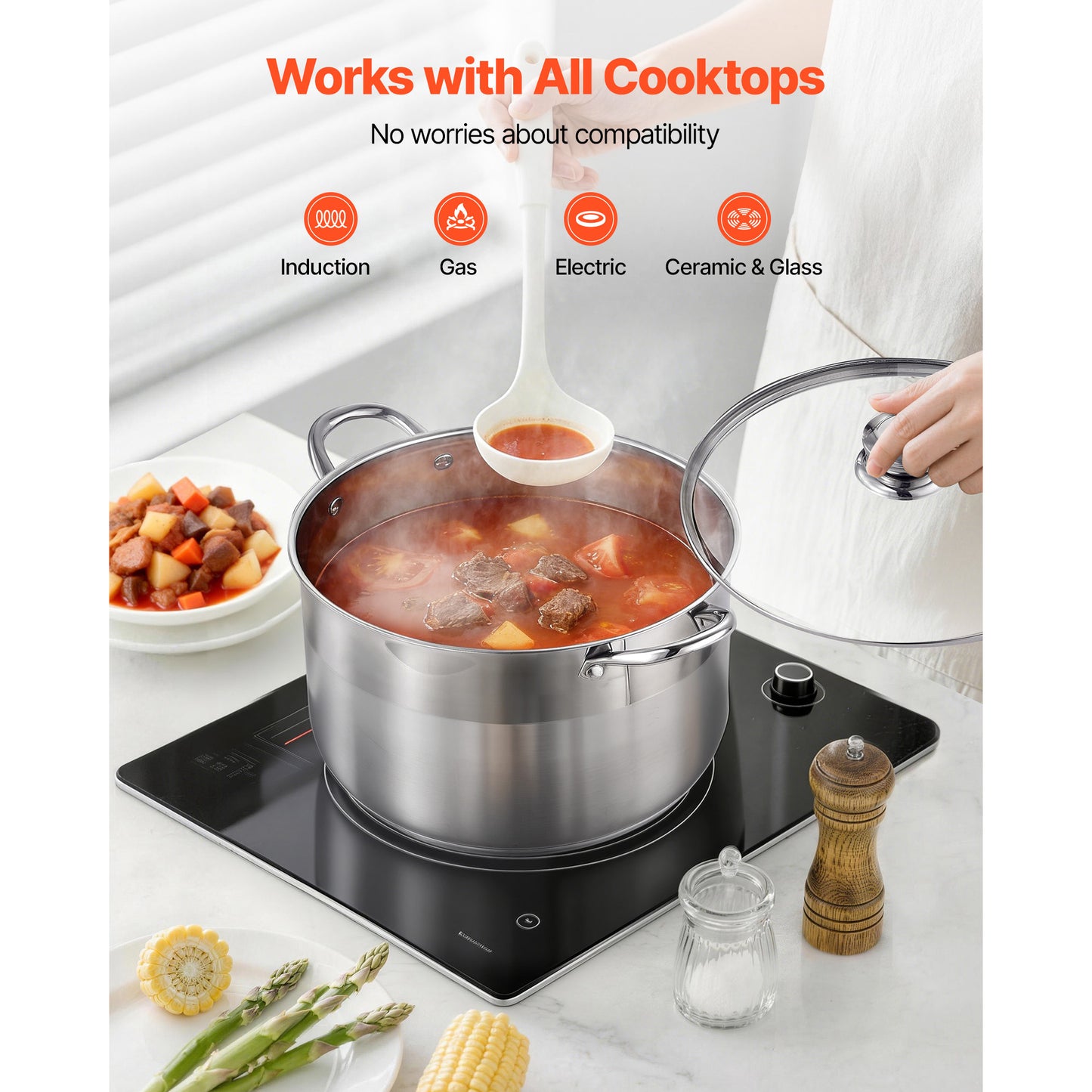12-Quart Stainless Steel Stock Pot with Glass Lid for Soups & Stews