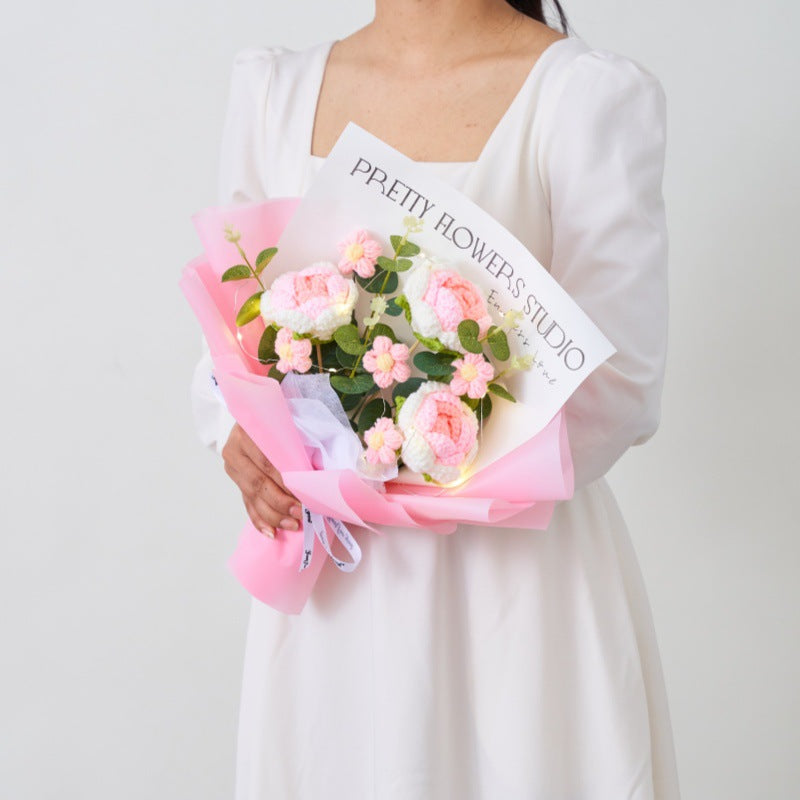 Artificial Flower Bouquet for Gift and Decoration - Knitted Floral Arrangement