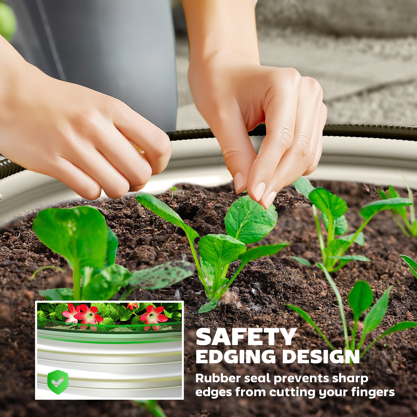 Set of 2 Metal Raised Garden Beds with Safety Edging - Easy Assembly, Silver 485x380x145mm