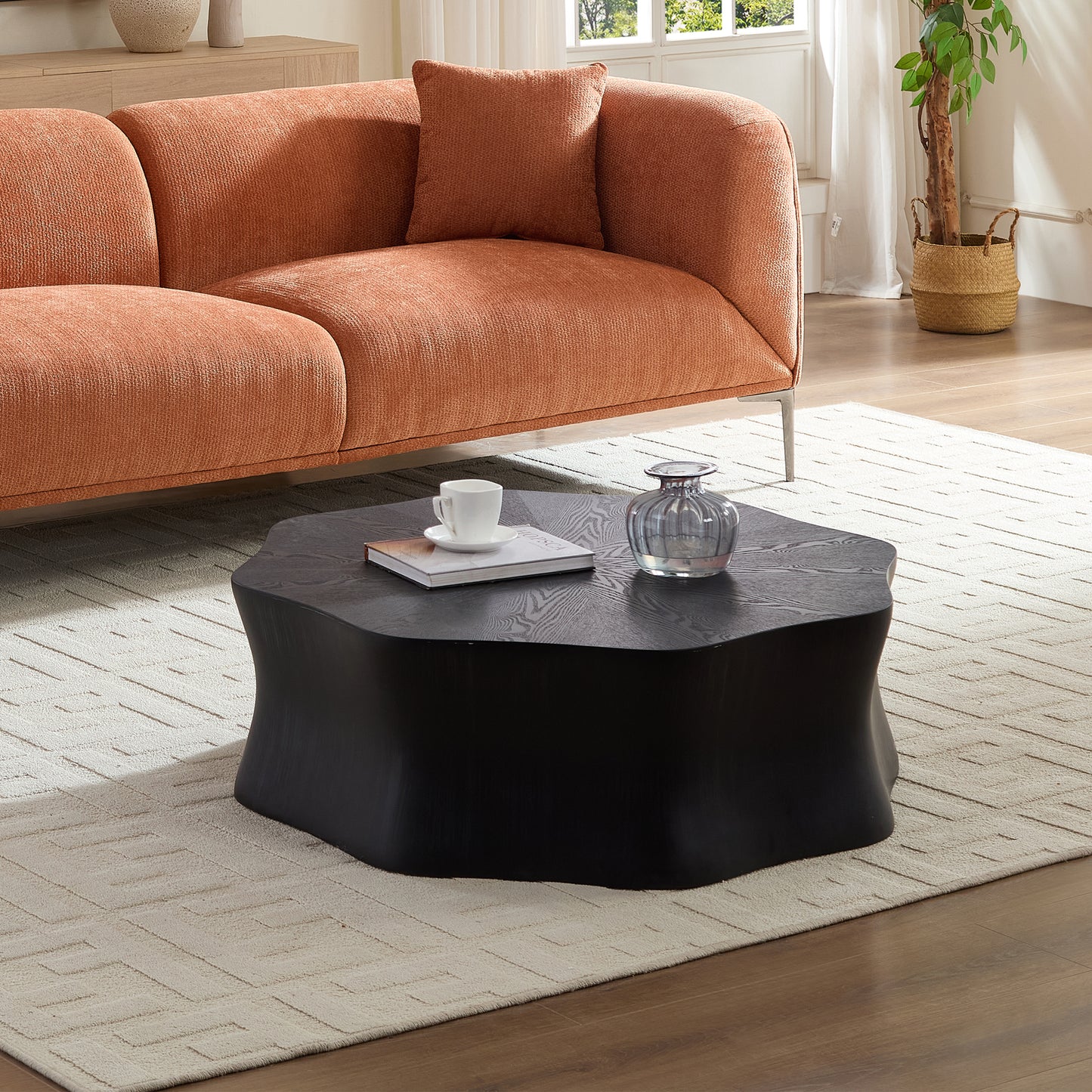 Black Petal Coffee Table, With Fiberglass Surface Covered Birch Wood