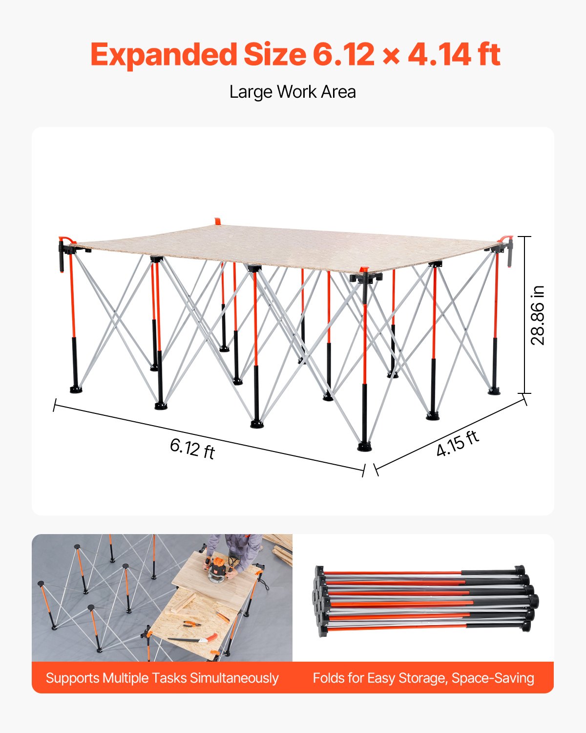 Portable Folding Workstand 6.12x4.14ft 4500lb Capacity - Orange