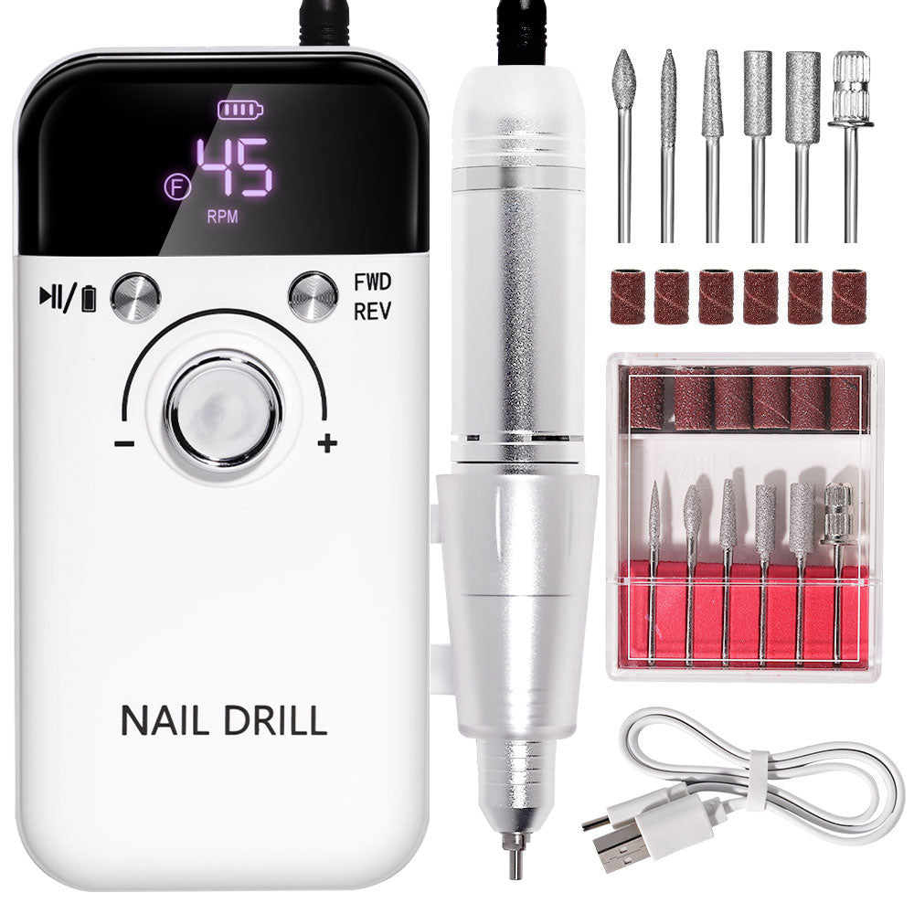 Professional Electric Nail Drill, 45000RPM Rechargeable Portable Nail File Kit