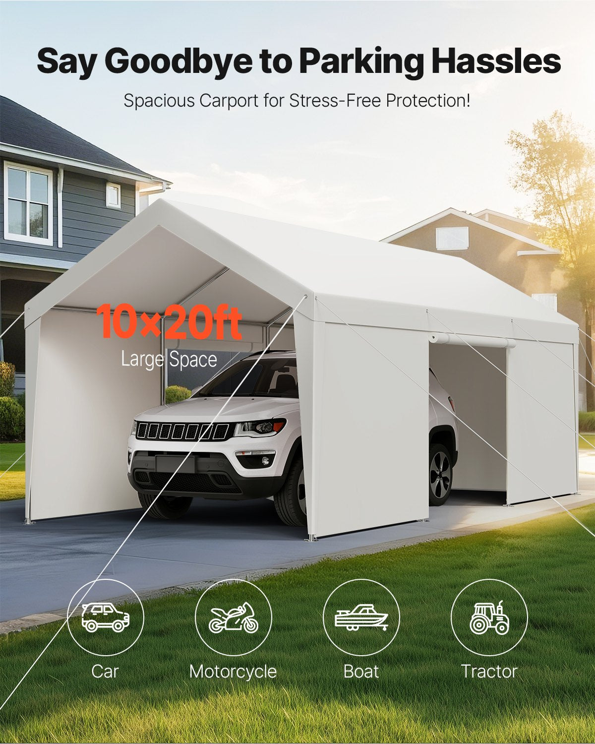 10x20ft Heavy Duty Outdoor Carport Shelter with Sidewalls - Waterproof UV-Resistant Canopy
