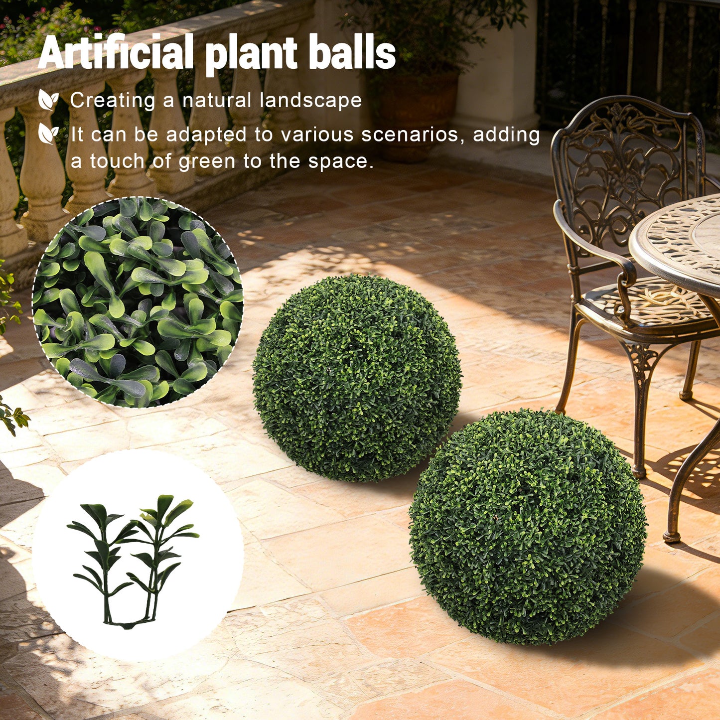 18.5-Inch Artificial Boxwood Topiary Balls - 2pcs Set - Green